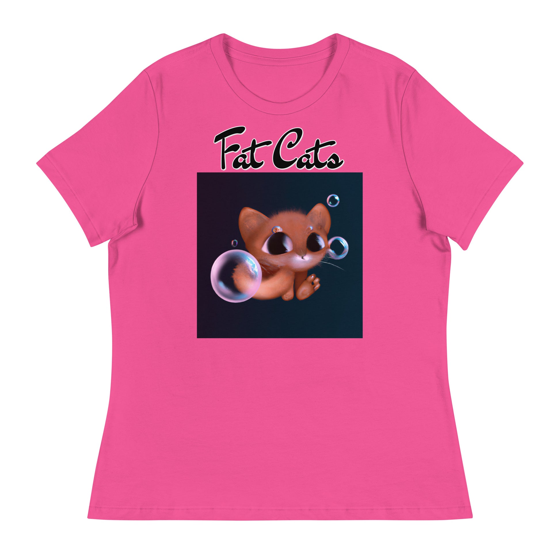 Women's T-Shirt with Kitten And Soap Bubbles with a text "Fat Cats" at $25.97 found at Personalizedpetlovergifts