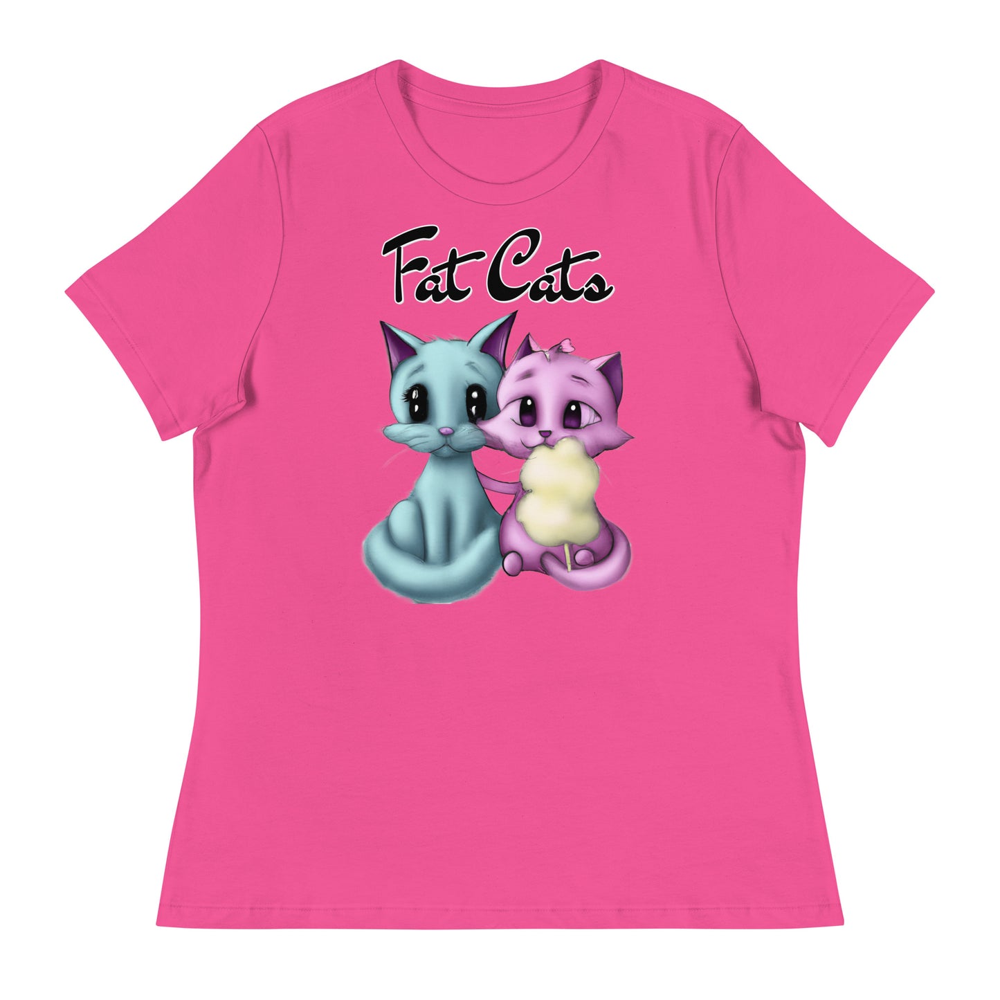 Women's T-Shirt with Hugging Kittens With Cotton Candy with a text "Fat Cats" at $25.97 found at Personalizedpetlovergifts