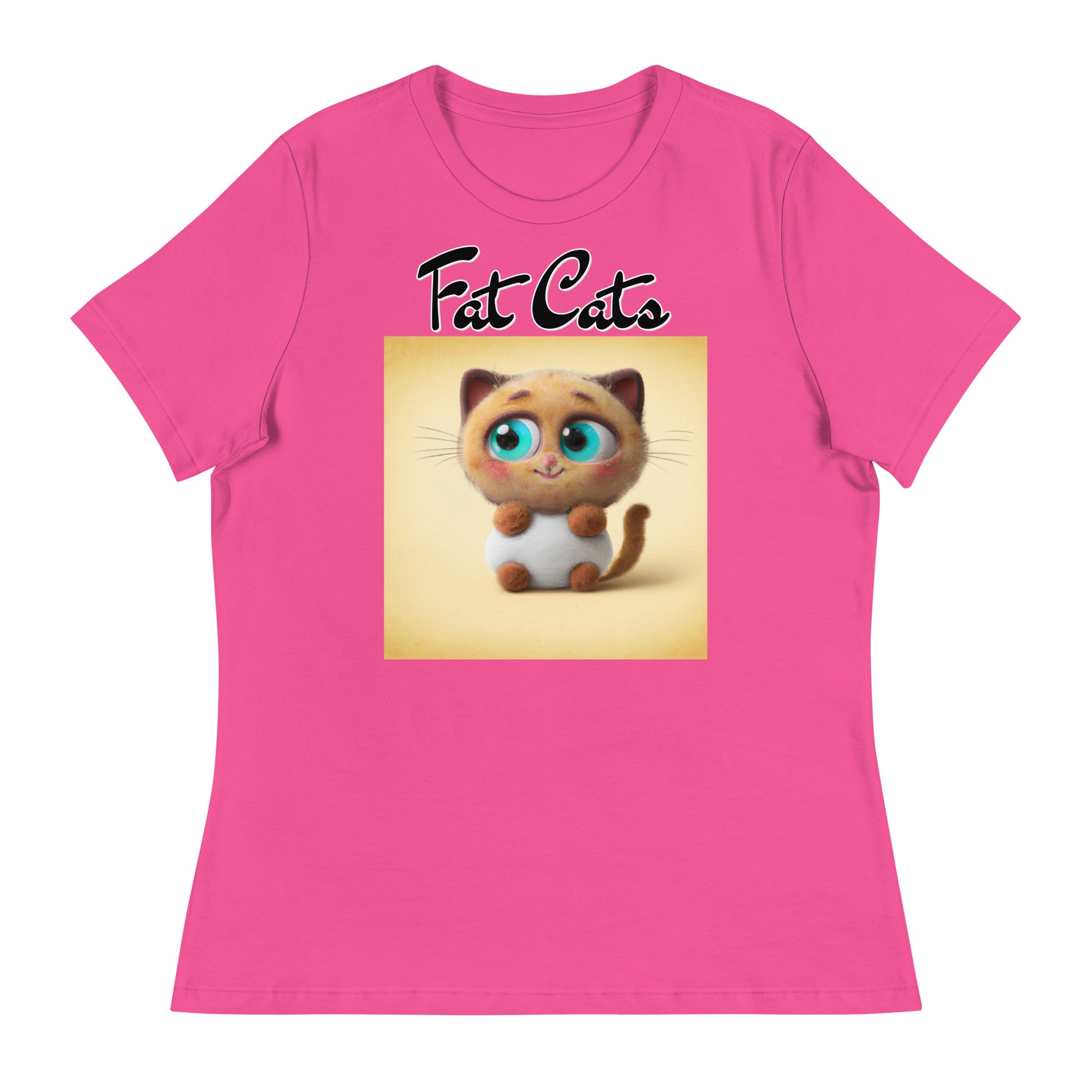 Women's T-Shirt with Happy Fluffy Kitten with a text "Fat Cats" at $25.97 found at Personalizedpetlovergifts