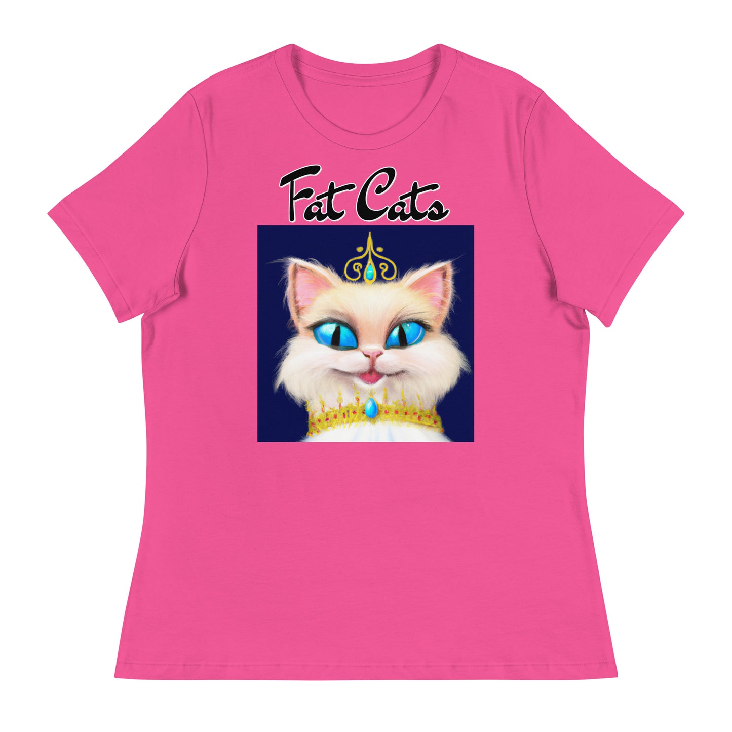 Women's T-Shirt with Happy Blue Eyed Kitten Princess with a text "Fat Cats" at $25.97 found at Personalizedpetlovergifts