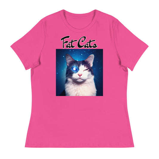 Women's T-Shirt with Galaxy Eyed Cat with a text "Fat Cats" at $25.97 found at Personalizedpetlovergifts