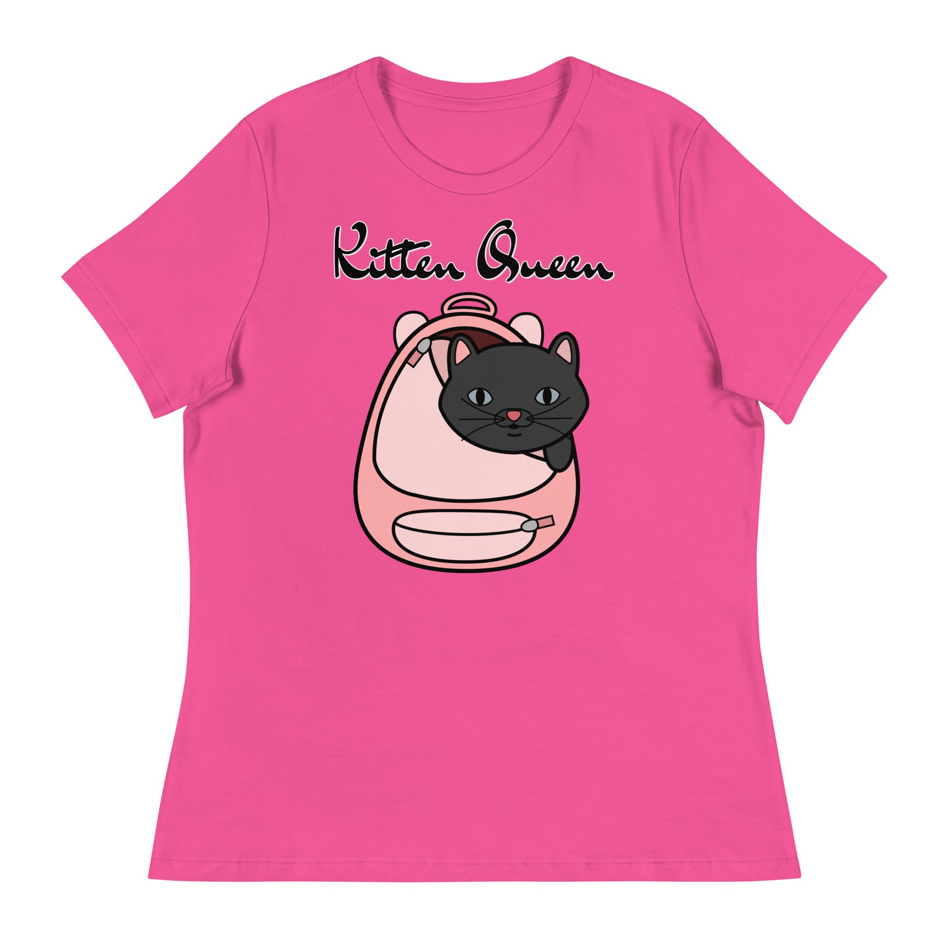 Women's T-Shirt with Kitten In a Backpack with a text "Kitten Queen" at $25.97 found at Personalizedpetlovergifts