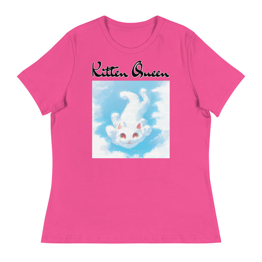 Women's T-Shirt with Kitten Flying In The Sky with a text "Kitten Queen" at $25.97 found at Personalizedpetlovergifts