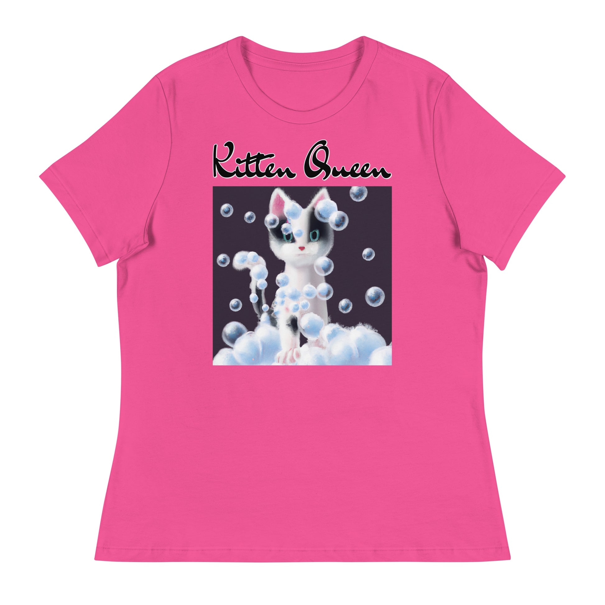 Women's T-Shirt with Kitten Covered In Bubbles with a text "Kitten Queen" at $25.97 found at Personalizedpetlovergifts