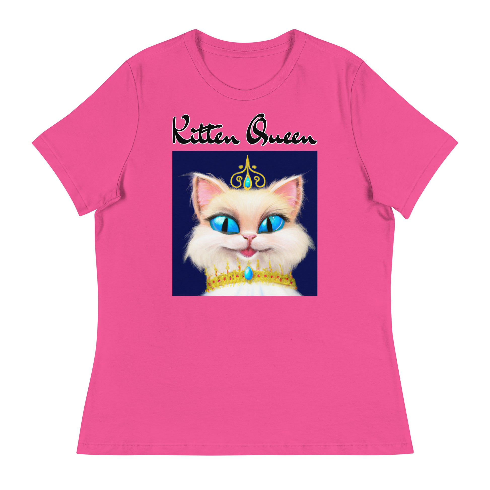 Women's T-Shirt with Happy Blue Eyed Kitten Princess with a text "Kitten Queen" at $25.97 found at Personalizedpetlovergifts