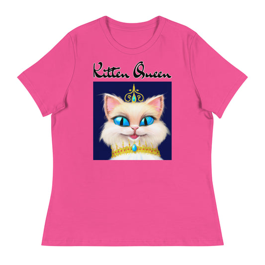 Women's T-Shirt with Happy Blue Eyed Kitten Princess with a text "Kitten Queen" at $25.97 found at Personalizedpetlovergifts