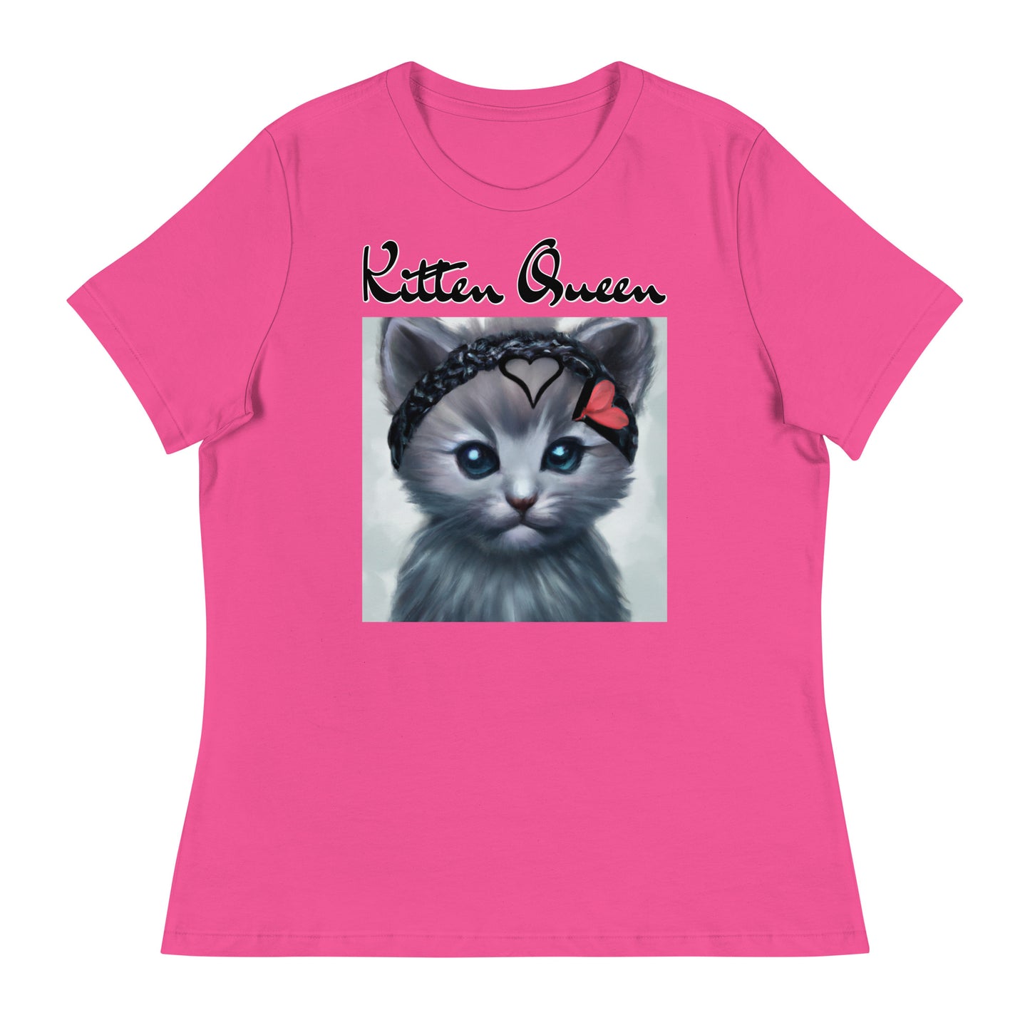 Women's T-Shirt with Grey Kitten With a Headband with a text "Kitten Queen" at $25.97 found at Personalizedpetlovergifts