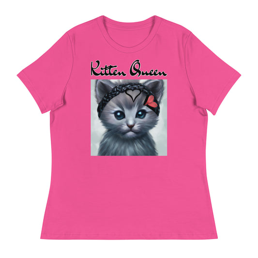 Women's T-Shirt with Grey Kitten With a Headband with a text "Kitten Queen" at $25.97 found at Personalizedpetlovergifts