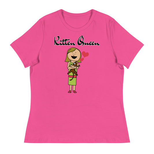 Women's T-Shirt with Girl Holding a Kitten with a text "Kitten Queen" at $25.97 found at Personalizedpetlovergifts