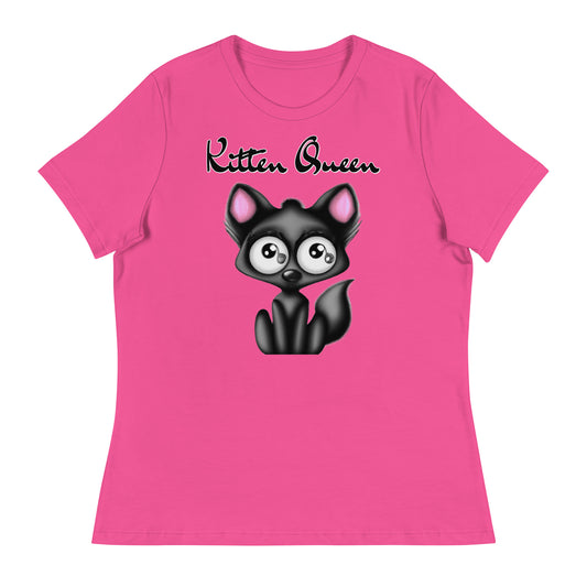 Women's T-Shirt with Funny Black Kitten with a text "Kitten Queen" at $25.97 found at Personalizedpetlovergifts