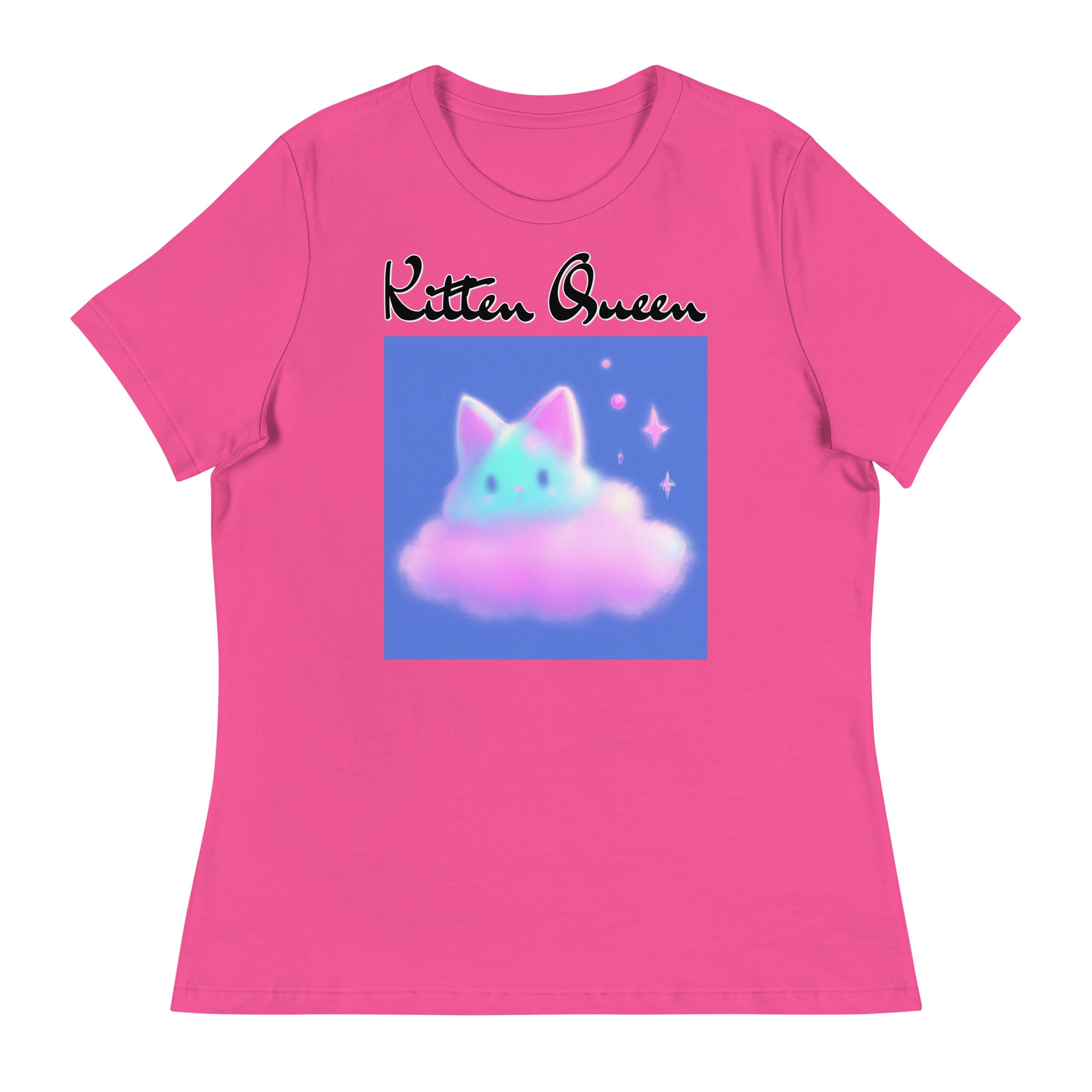 Women's T-Shirt with Fluffy Pink Cloud Kitten with a text "Kitten Queen" at $25.97 found at Personalizedpetlovergifts