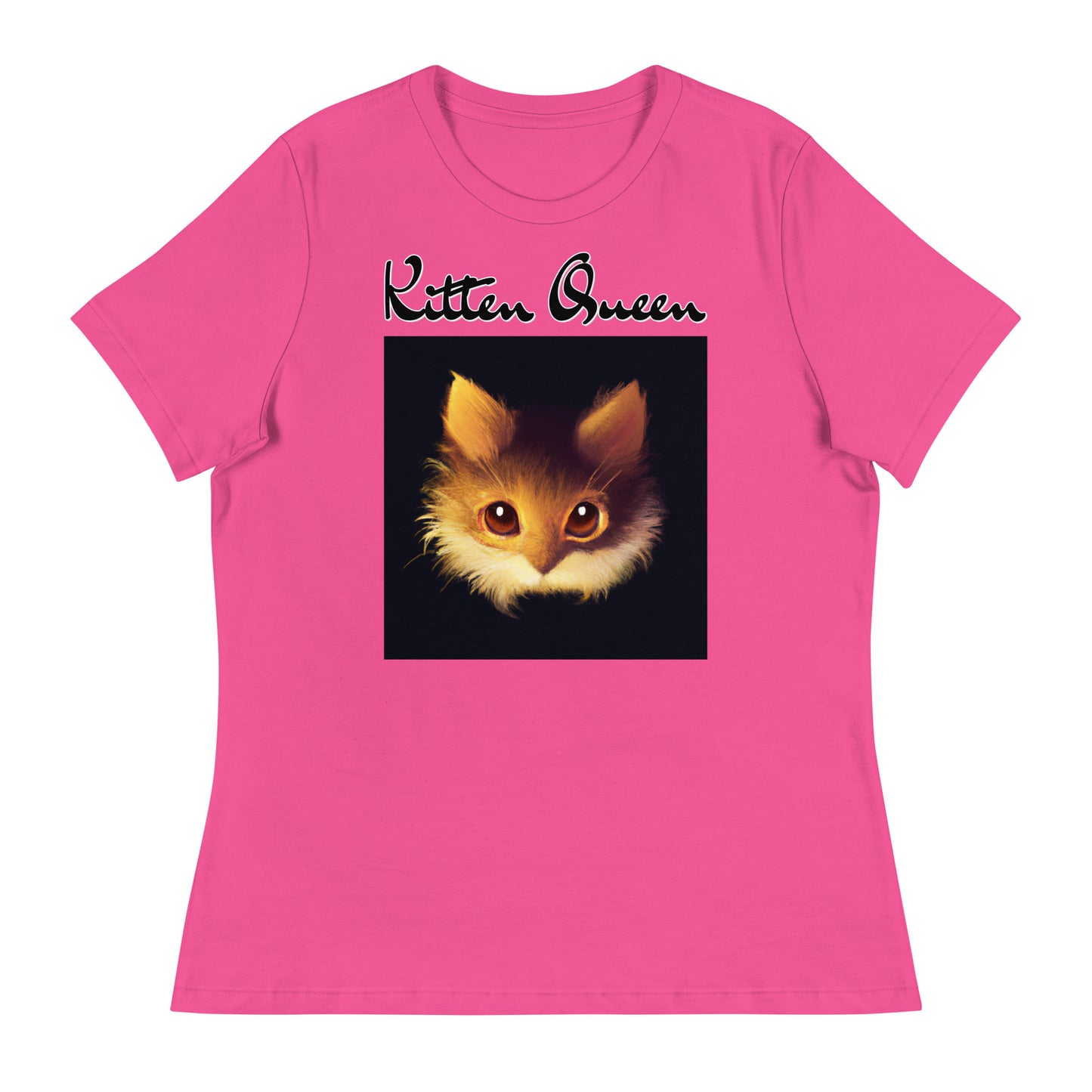 Women's T-Shirt with Fluffy Orange Cat Portrait with a text "Kitten Queen" at $25.97 found at Personalizedpetlovergifts