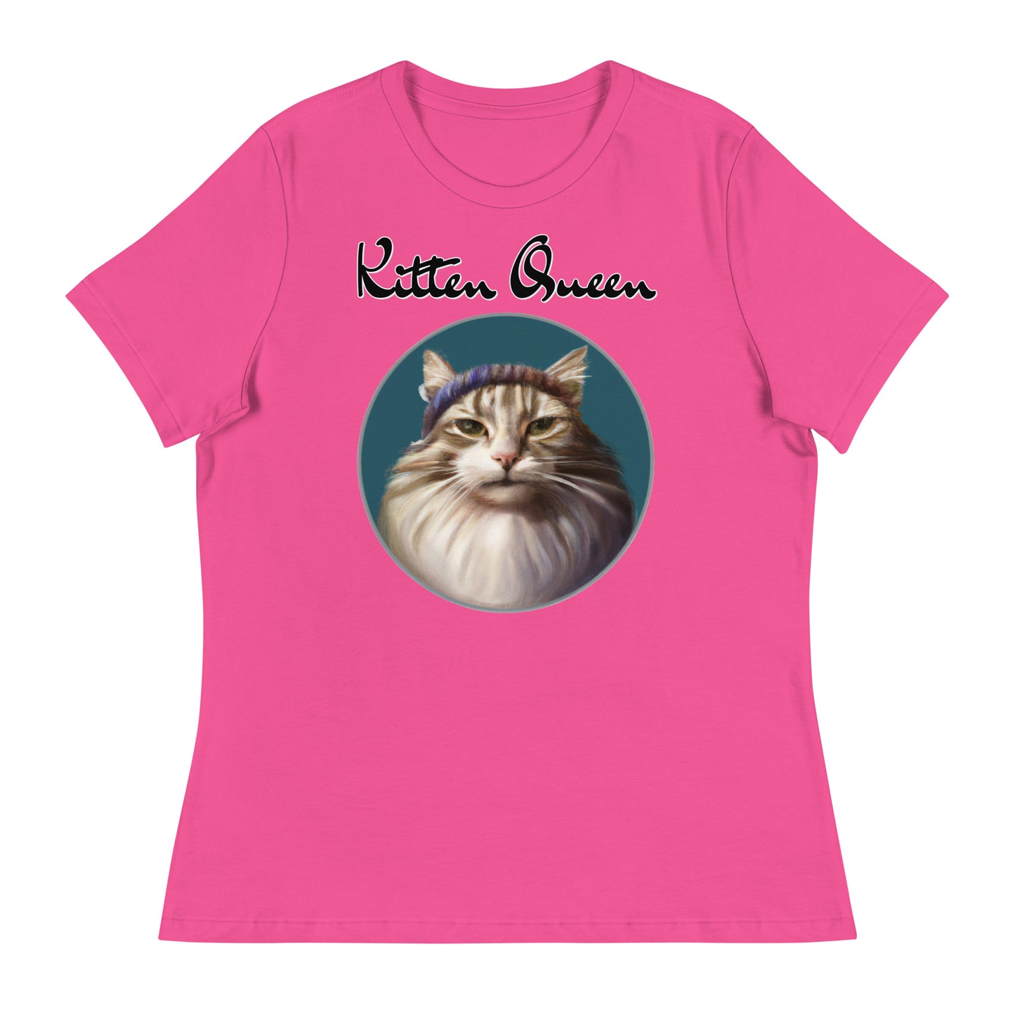 Women's T-Shirt with Fluffy Kitten With a Wool Headband with a text "Kitten Queen" at $25.97 found at Personalizedpetlovergifts