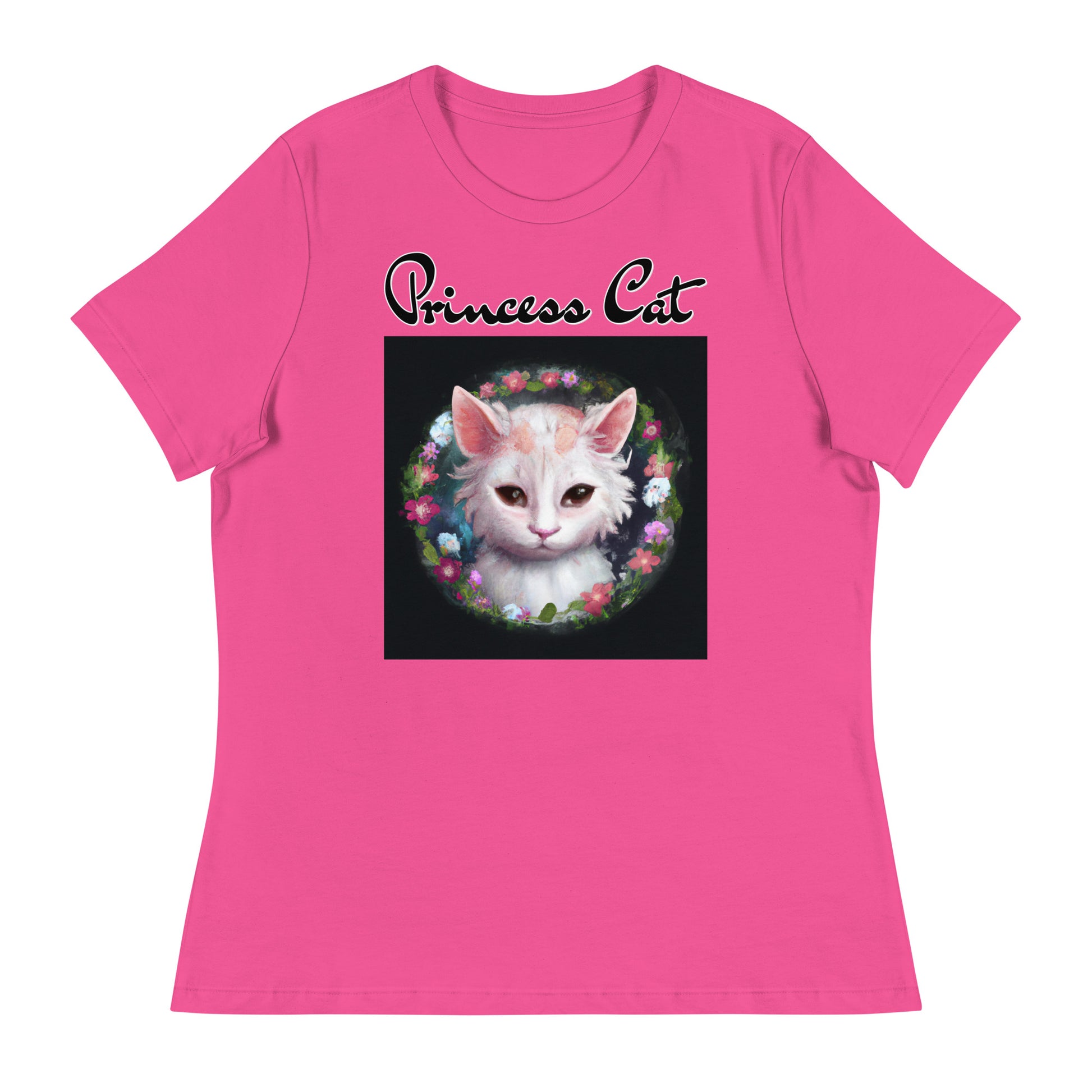 Women's T-Shirt with Kitten In a Floral Circle with a text "Princess Cat" at $25.97 found at Personalizedpetlovergifts