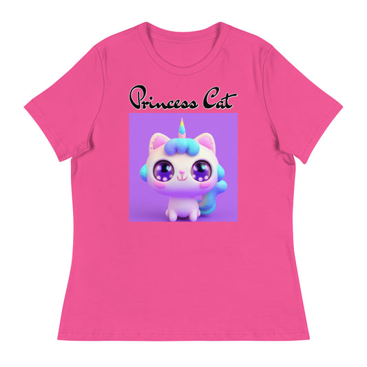 Women's T-Shirt with Happy Unicorn Kitten with a text "Princess Cat" at $25.97 found at Personalizedpetlovergifts