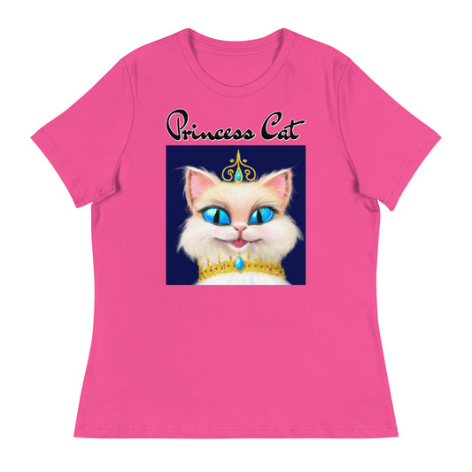 Women's T-Shirt with Happy Blue Eyed Kitten Princess with a text "Princess Cat" at $25.97 found at Personalizedpetlovergifts