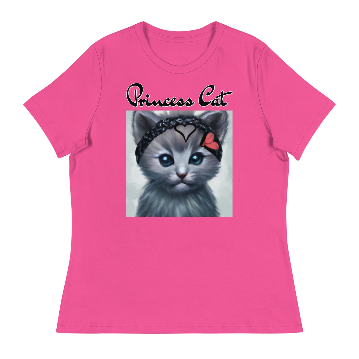 Women's T-Shirt with Grey Kitten With a Headband with a text "Princess Cat" at $25.97 found at Personalizedpetlovergifts