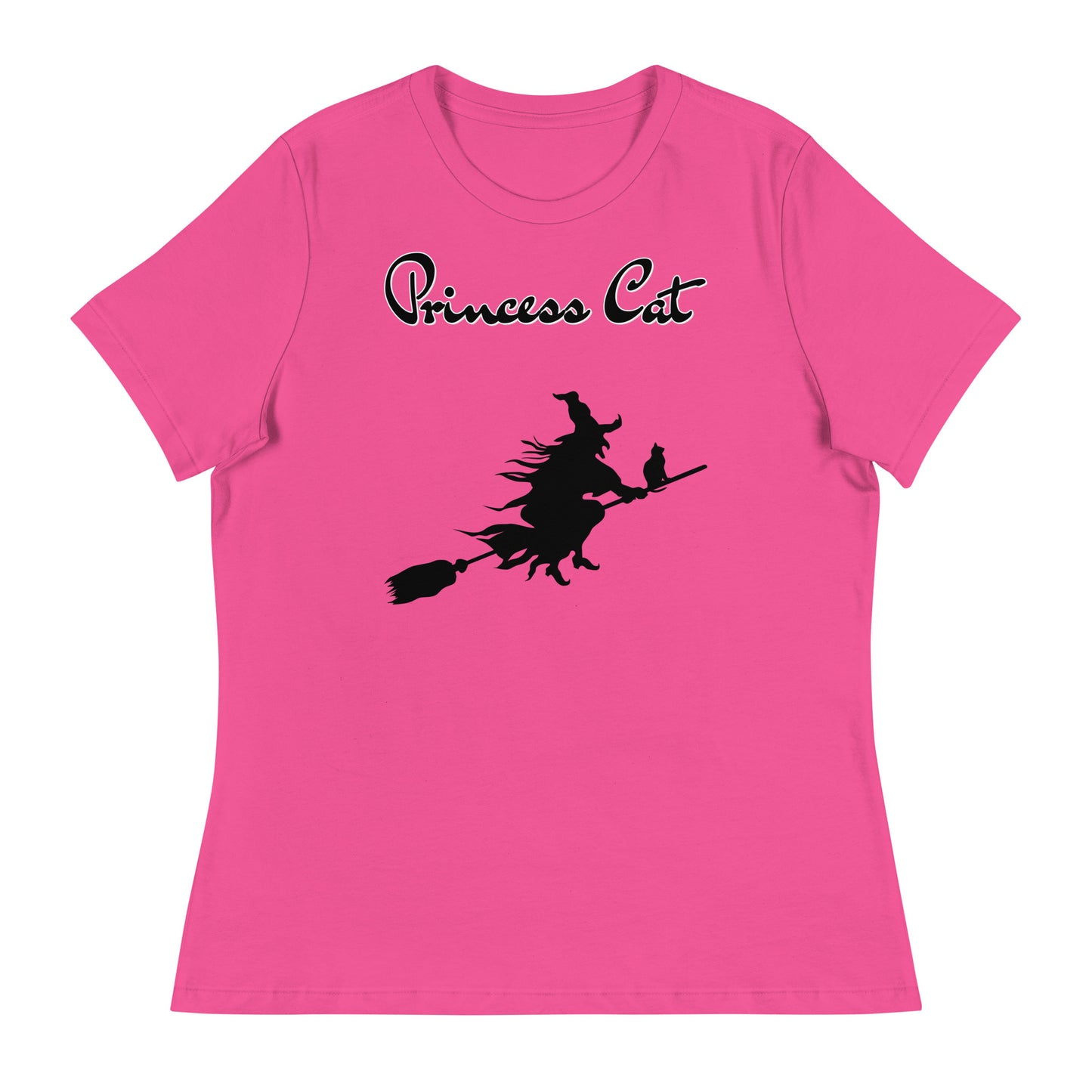 Women's T-Shirt with Flying Witch With Cat On a Broom with a text "Princess Cat" at $25.97 found at Personalizedpetlovergifts