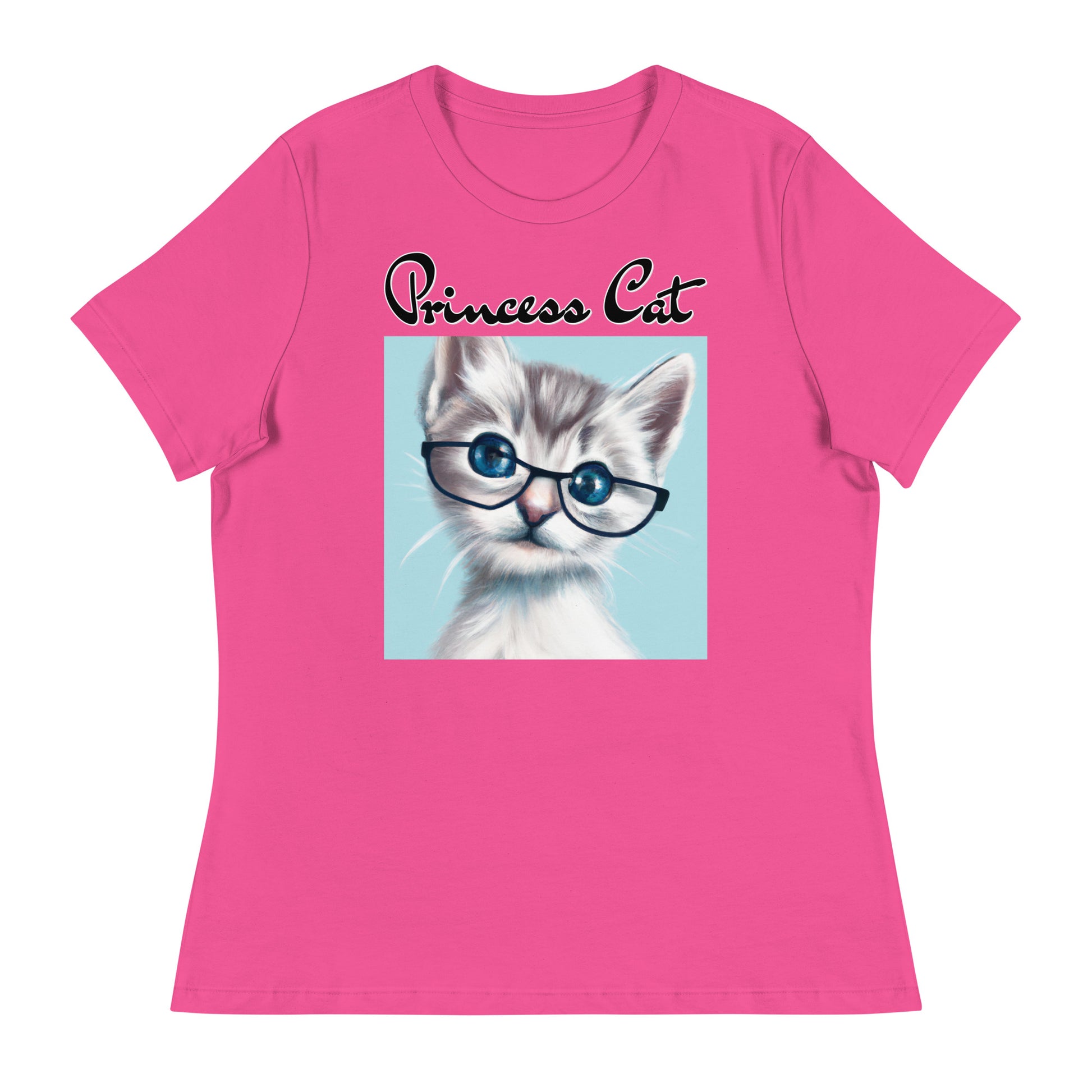 Women's T-Shirt with Fluffy Kitten With Glasses with a text "Princess Cat" at $25.97 found at Personalizedpetlovergifts