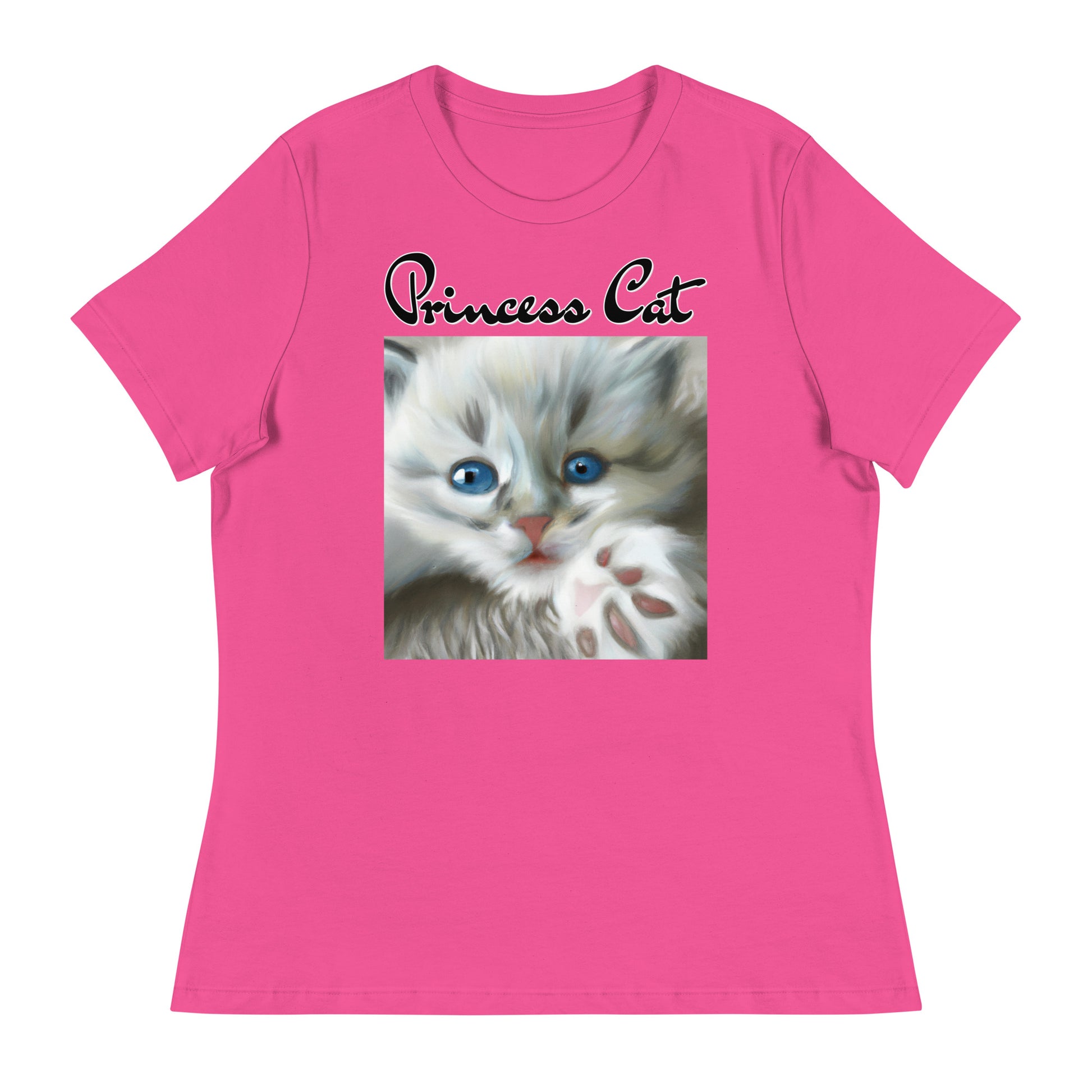 Women's T-Shirt with Fluffy Kitten With Fluffy Paw with a text "Princess Cat" at $25.97 found at Personalizedpetlovergifts