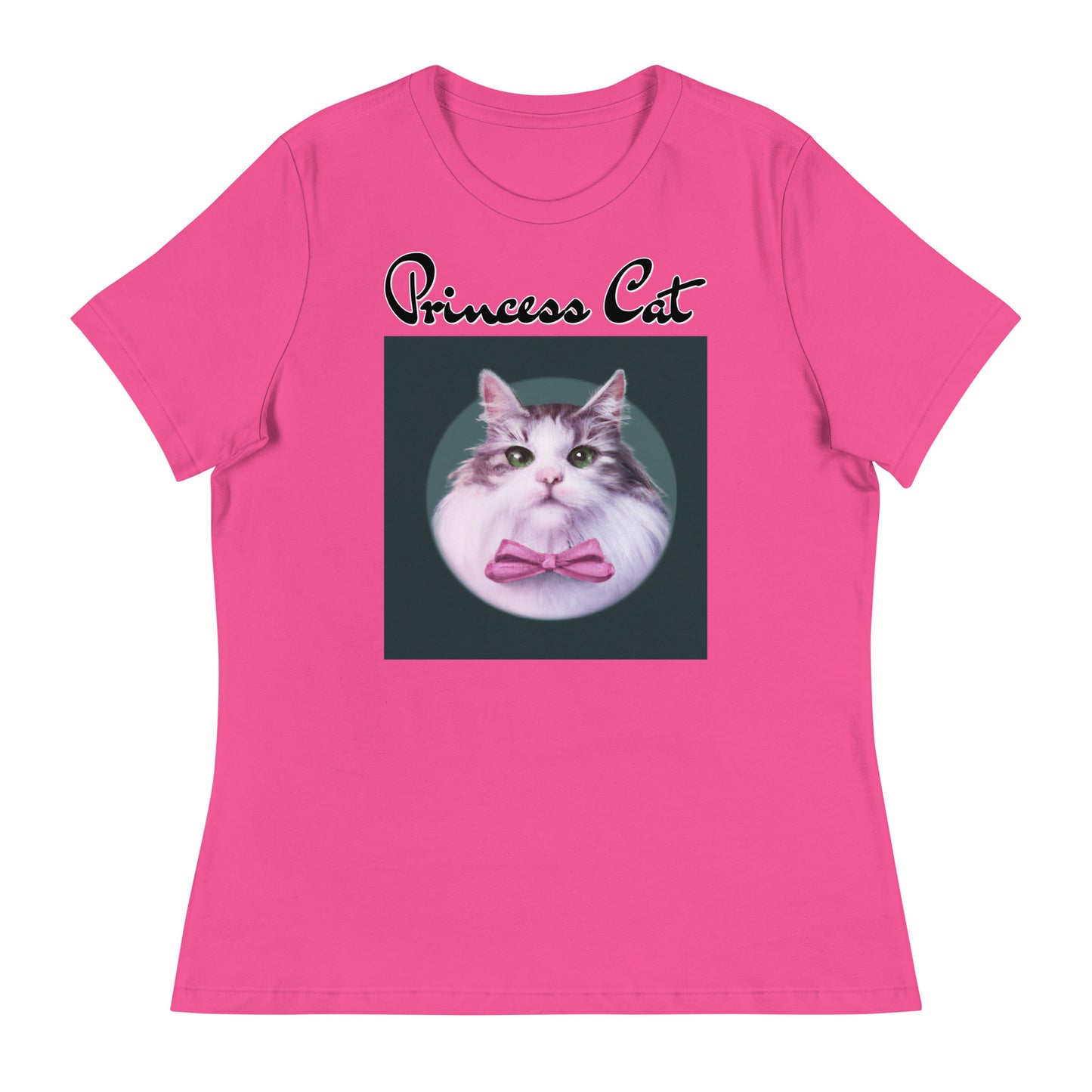 Women's T-Shirt with Fluffy Kitten With a Pink Bow with a text "Princess Cat" at $25.97 found at Personalizedpetlovergifts