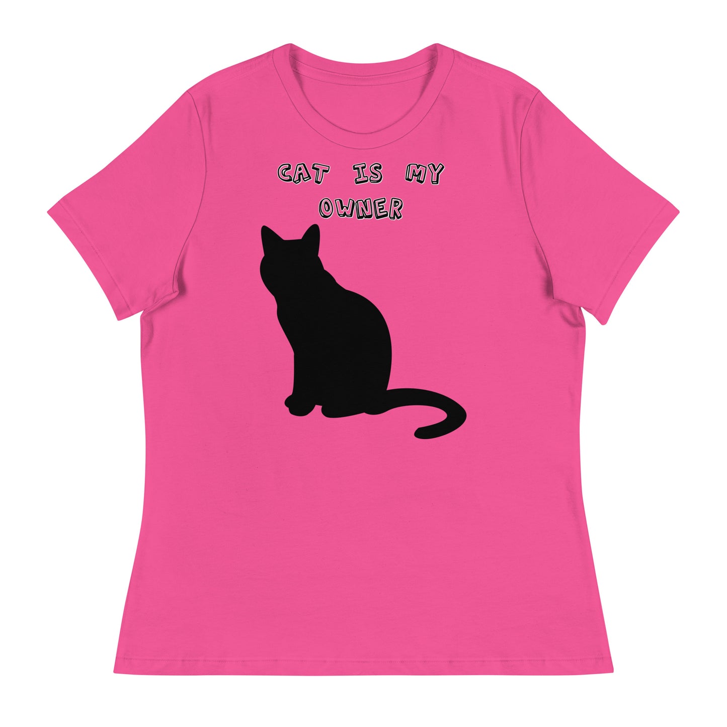 Women's White T-Shirt with Silhouette Of Black Cat with a text "Cat Is My Owner" at $25.97 found at Personalizedpetlovergifts