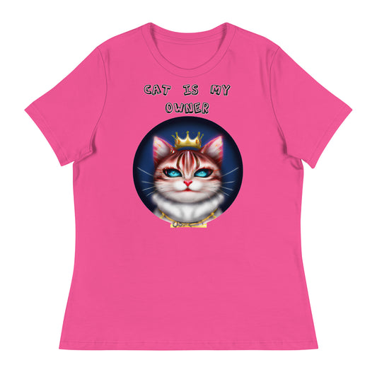 Women's T-Shirt with Queen Kitten In a Circle with a text "Cat Is My Owner" at $25.97 found at Personalizedpetlovergifts