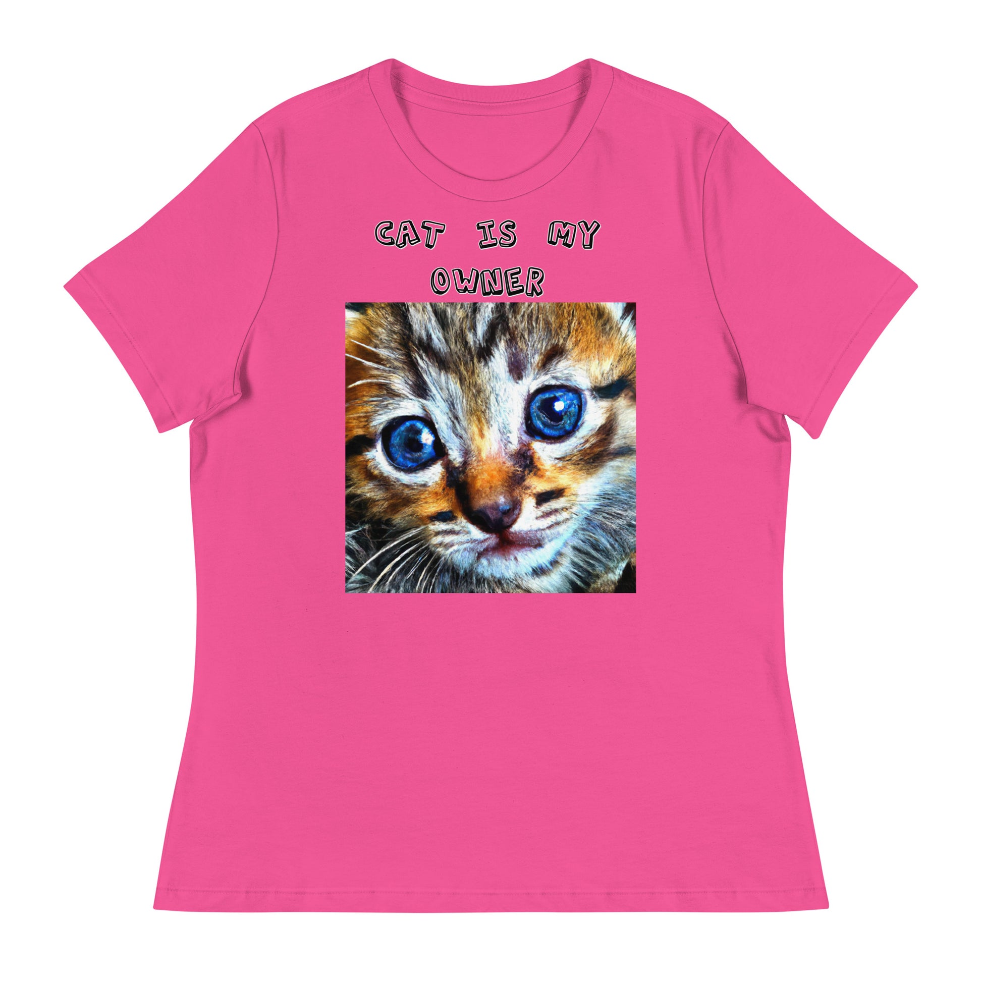 Women's White T-Shirt with Portrait Painting Of a Cat with a text "Cat Is My Owner" at $25.97 found at Personalizedpetlovergifts