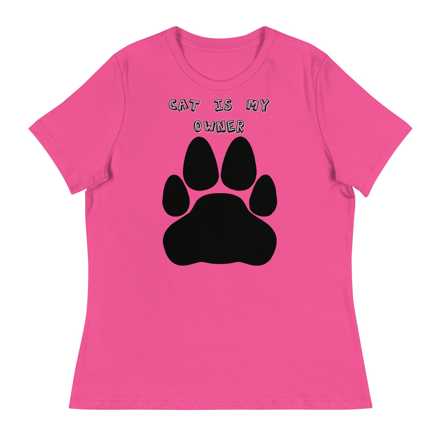 Women's White T-Shirt with Paw with a text "Cat Is My Owner" at $25.97 found at Personalizedpetlovergifts