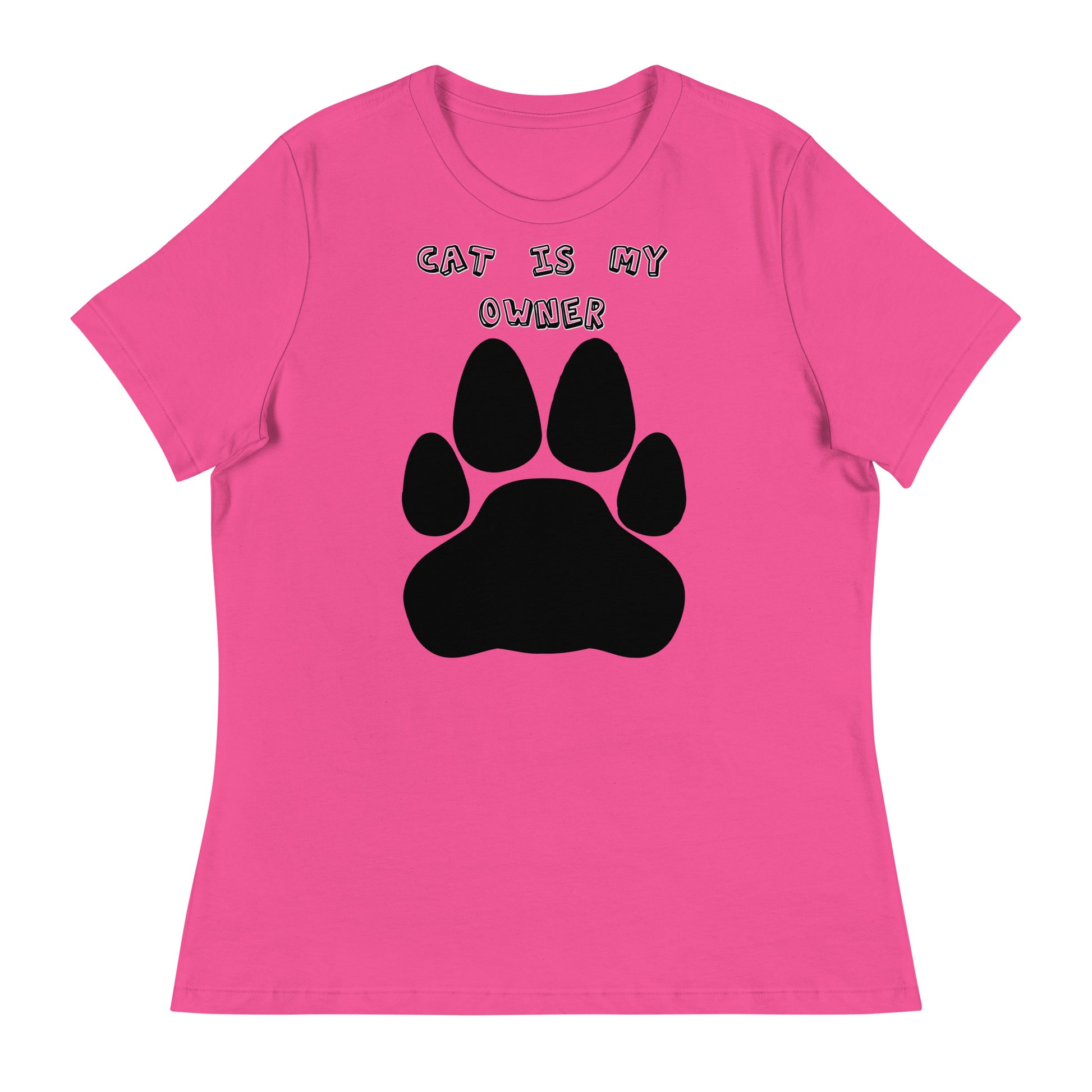 Women's White T-Shirt with Paw with a text "Cat Is My Owner" at $25.97 found at Personalizedpetlovergifts