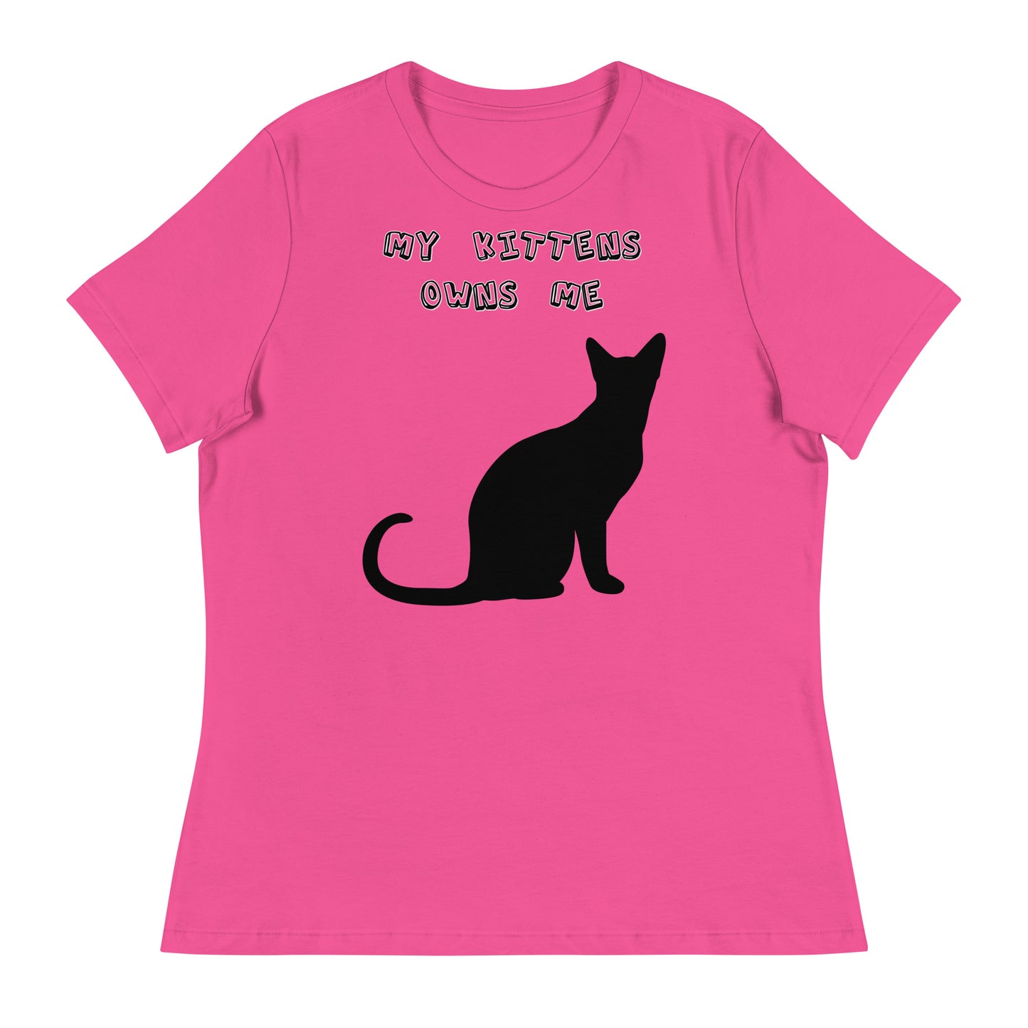 Women's White T-Shirt with Silhouette Of a Black Cat with a text "My Kittens Own Me" at $25.97 found at Personalizedpetlovergifts