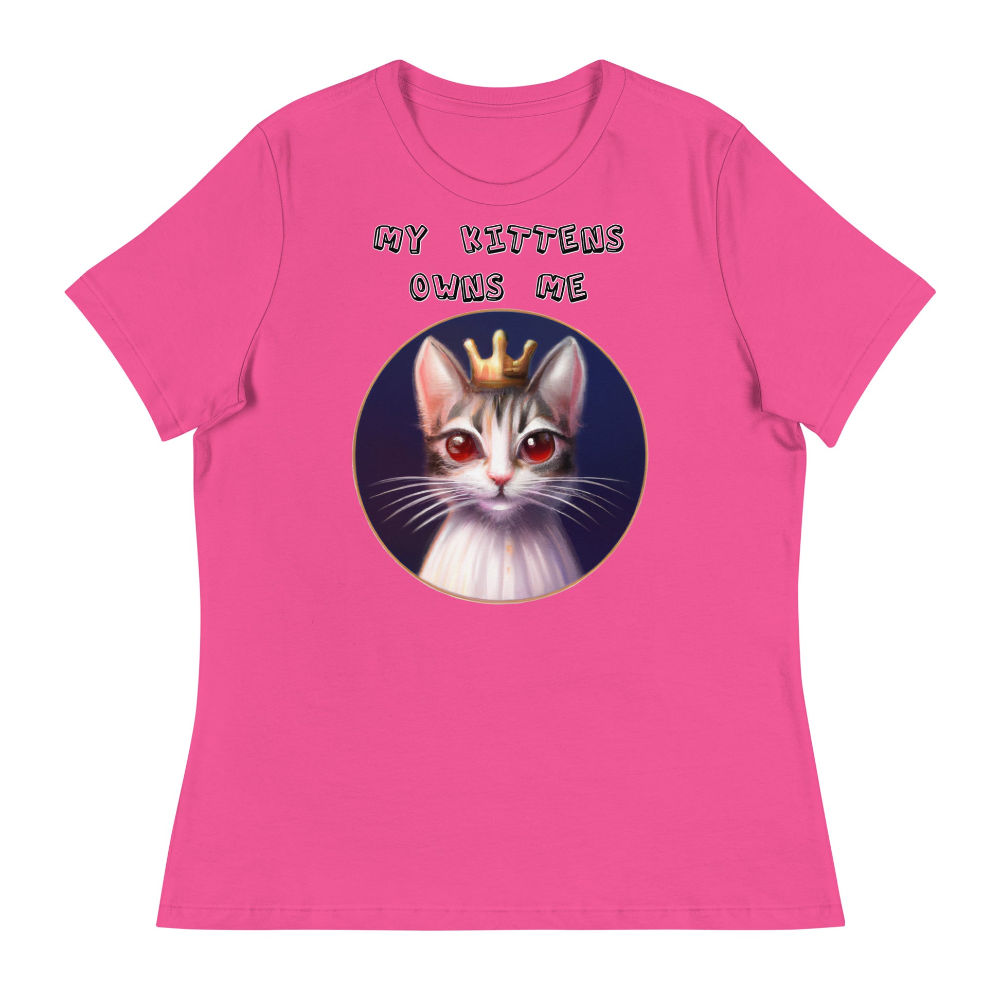 Women's T-Shirt with Princess Cat With Red Eyes with a text "My Kittens Own Me" at $25.97 found at Personalizedpetlovergifts