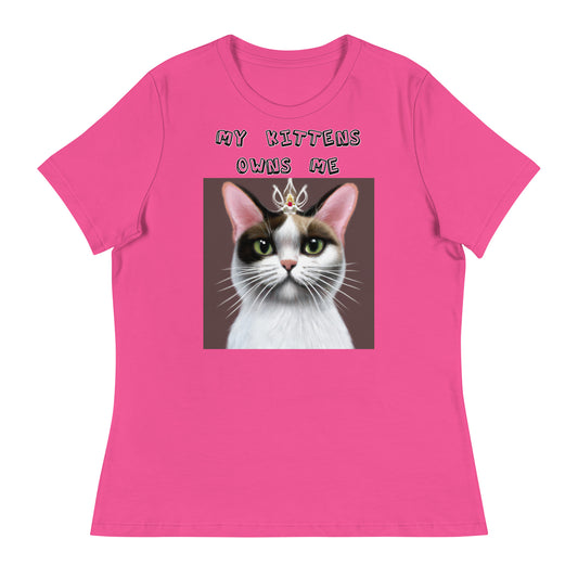 Women's T-Shirt with Princess Cat With a Tiara with a text "My Kittens Own Me" at $25.97 found at Personalizedpetlovergifts