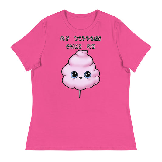 Women's White T-Shirt with Pink Cotton Candy With Cute Eyes with a text "My Kittens Own Me" at $25.97 found at Personalizedpetlovergifts