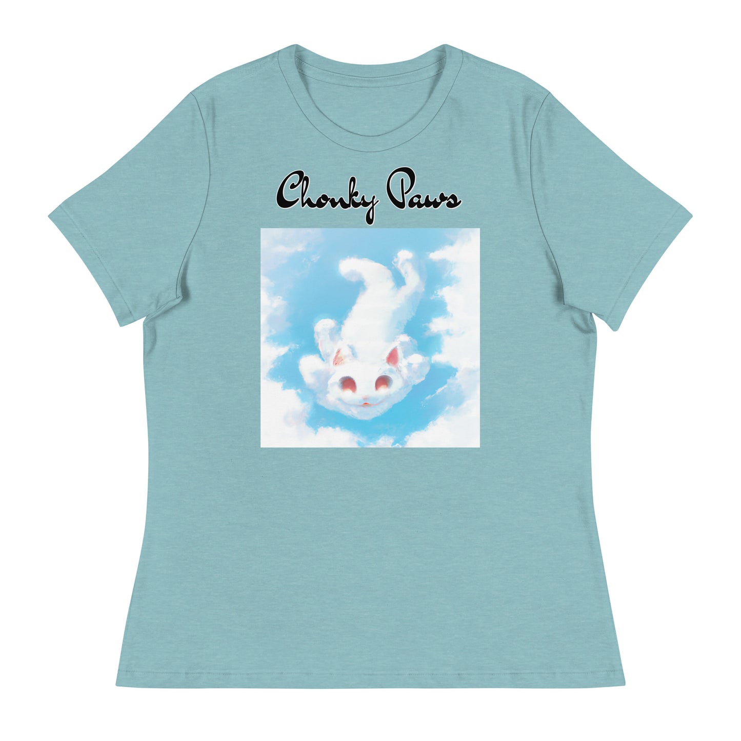 Women's T-Shirt with Kitten Flying In The Sky with a text "Chonky Paws" at $25.97 found at Personalizedpetlovergifts