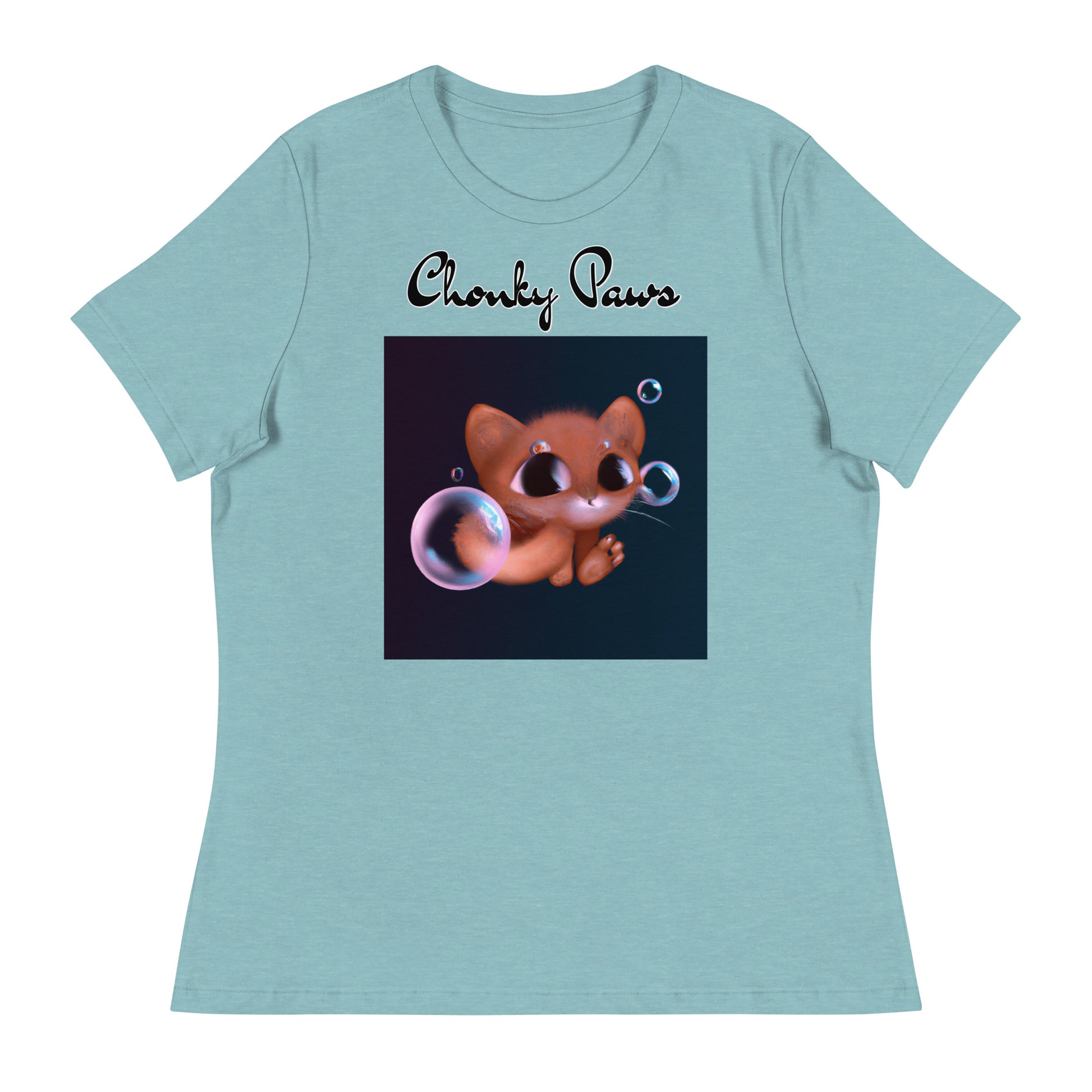 Women's T-Shirt with Kitten And Soap Bubbles with a text "Chonky Paws" at $25.97 found at Personalizedpetlovergifts