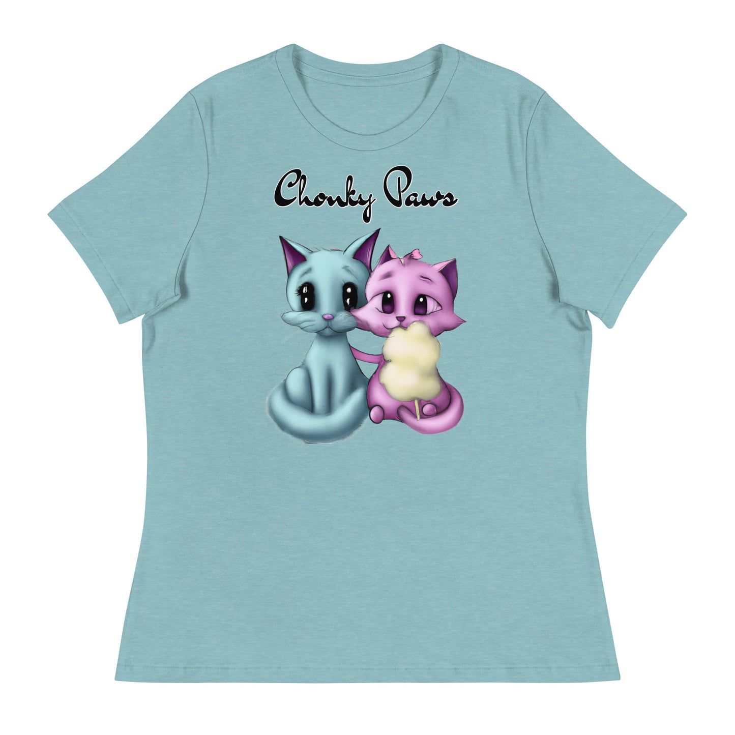 Women's T-Shirt with Hugging Kittens With Cotton Candy with a text "Chonky Paws" at $25.97 found at Personalizedpetlovergifts