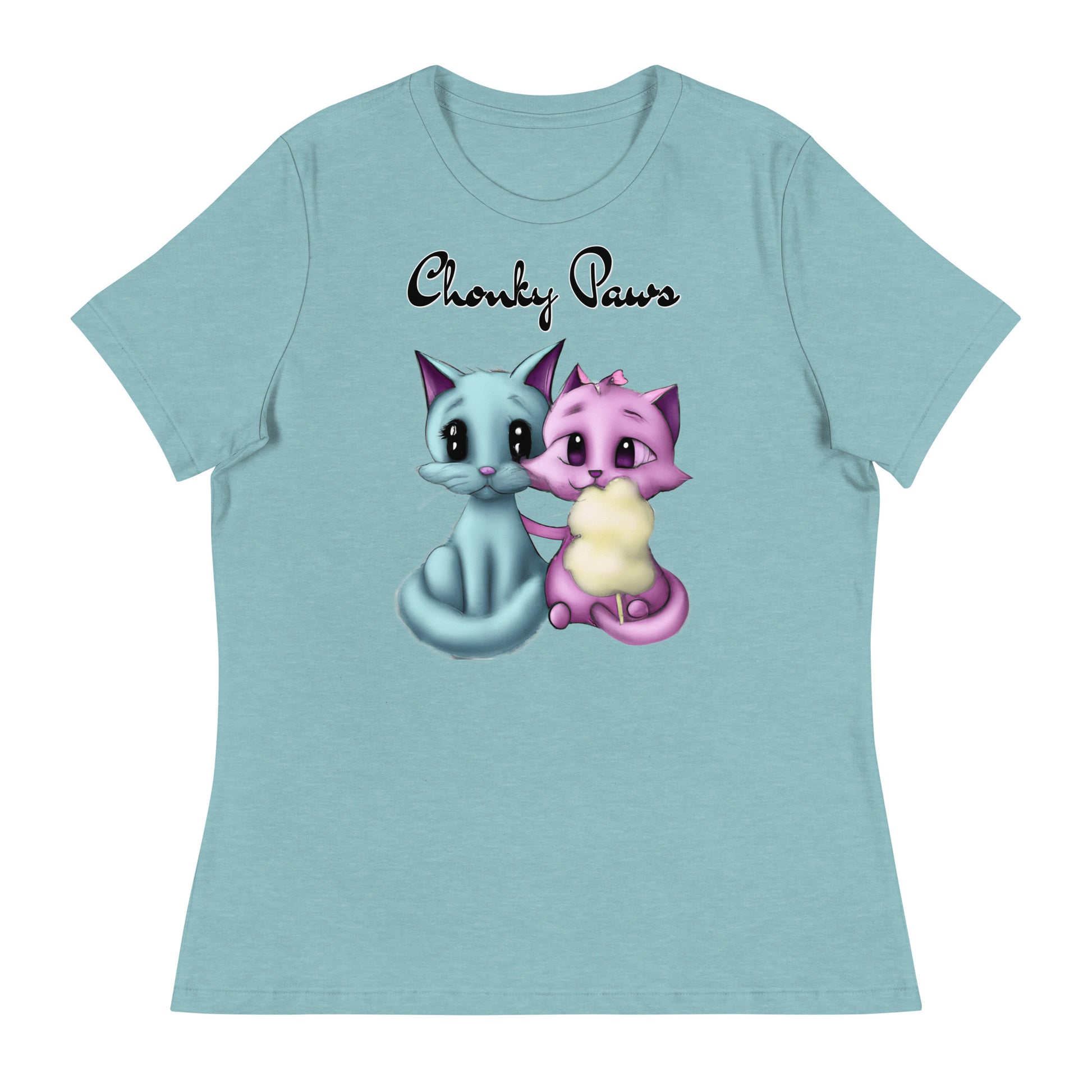 Women's T-Shirt with Hugging Kittens With Cotton Candy with a text "Chonky Paws" at $25.97 found at Personalizedpetlovergifts