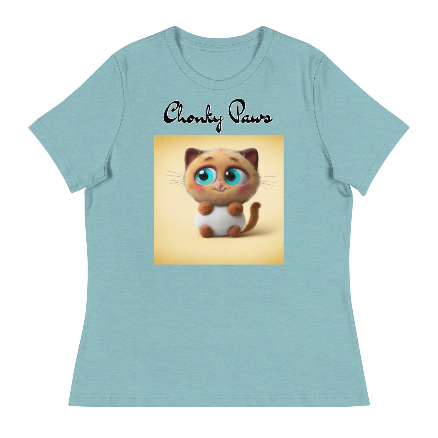 Women's T-Shirt with Happy Fluffy Kitten with a text "Chonky Paws" at $25.97 found at Personalizedpetlovergifts