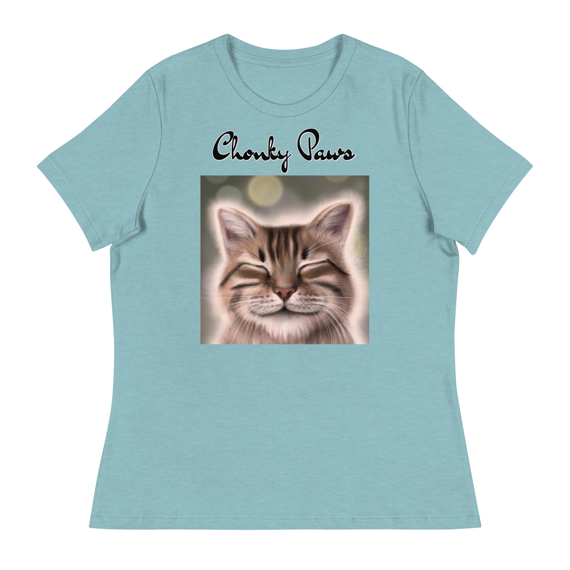 Women's T-Shirt with Happy Cat with a text "Chonky Paws" at $25.97 found at Personalizedpetlovergifts