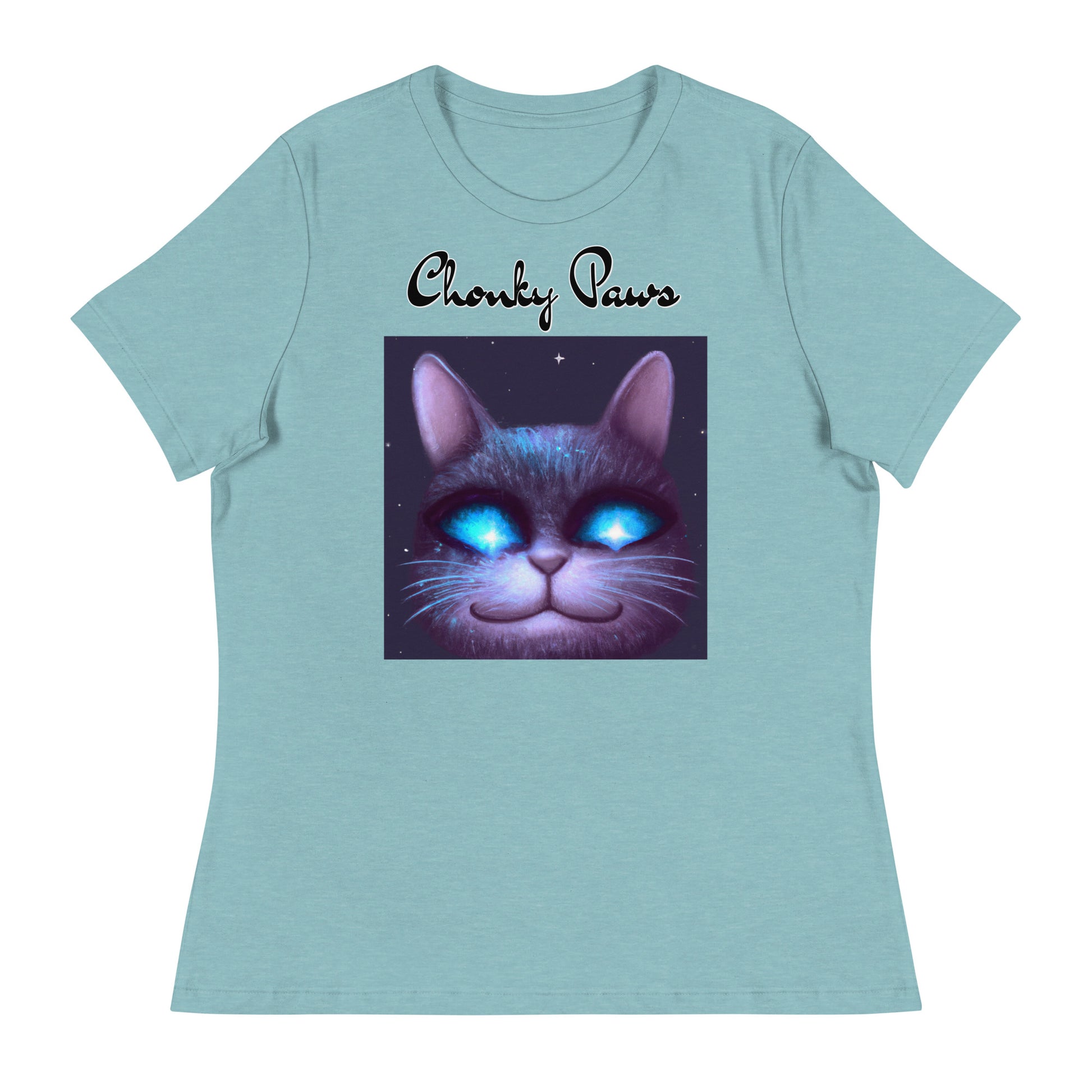 Women's T-Shirt with Happy Blue Eyed Cat with a text "Chonky Paws" at $25.97 found at Personalizedpetlovergifts