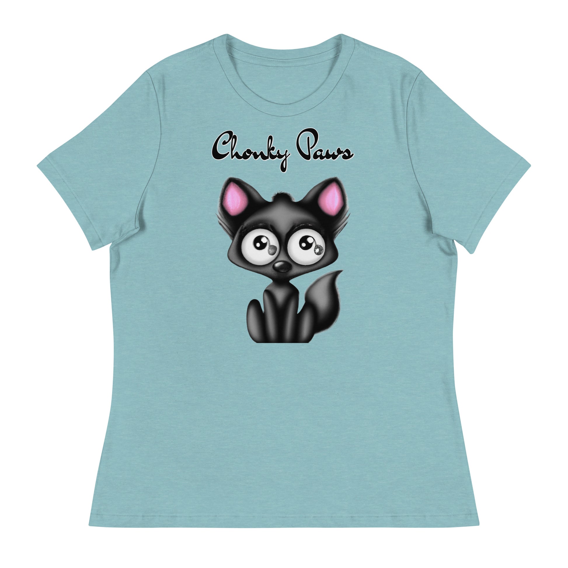 Women's T-Shirt with Funny Black Kitten with a text "Chonky Paws" at $25.97 found at Personalizedpetlovergifts