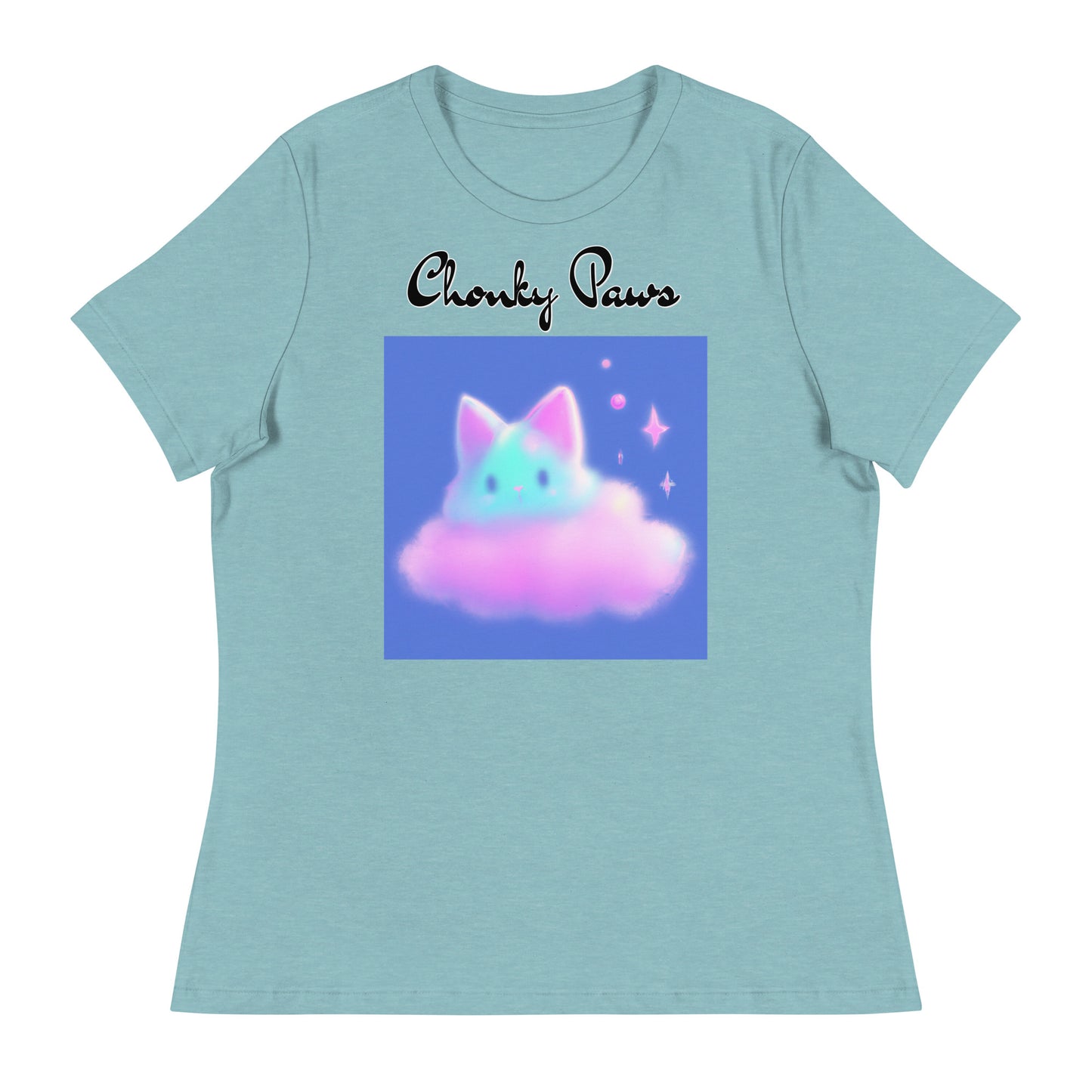 Women's T-Shirt with Fluffy Pink Cloud Kitten with a text "Chonky Paws" at $25.97 found at Personalizedpetlovergifts