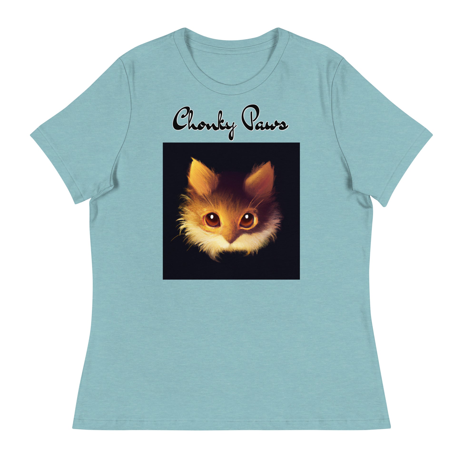 Women's T-Shirt with Fluffy Orange Cat Portrait with a text "Chonky Paws" at $25.97 found at Personalizedpetlovergifts