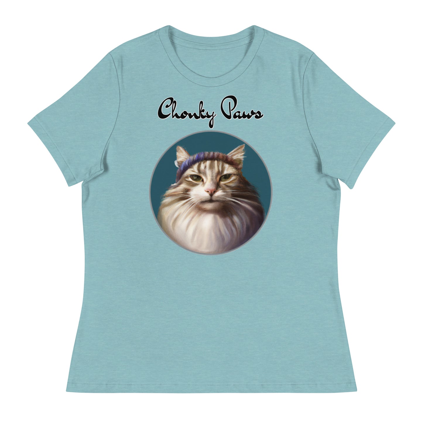 Women's T-Shirt with Fluffy Kitten With a Wool Headband with a text "Chonky Paws" at $25.97 found at Personalizedpetlovergifts