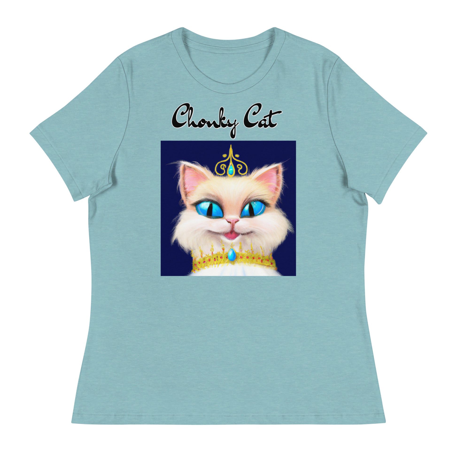 Women's T-Shirt with Happy Blue Eyed Kitten Princess with a text "Chonky Cat" at $25.97 found at Personalizedpetlovergifts