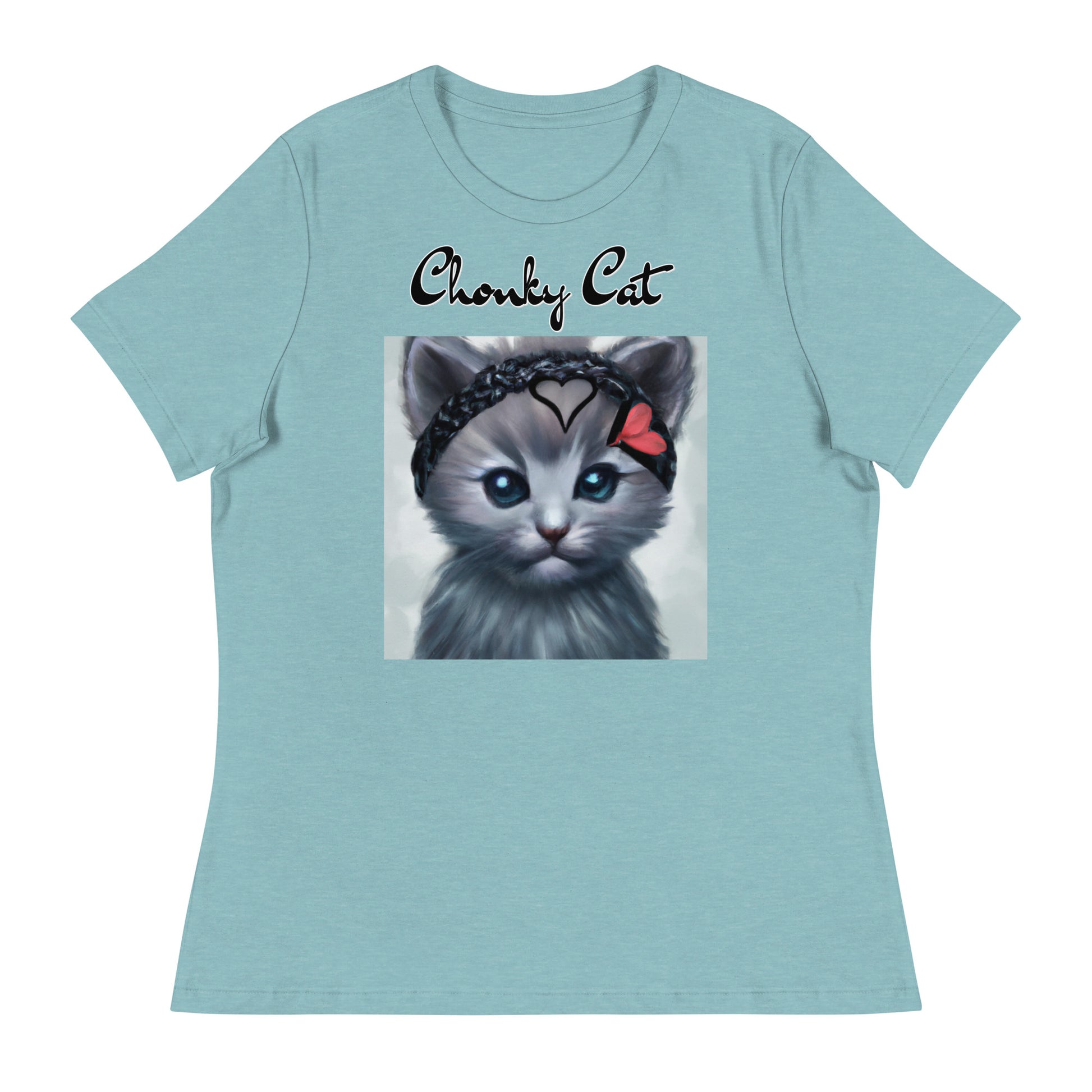 Women's T-Shirt with Grey Kitten With a Headband with a text "Chonky Cat" at $25.97 found at Personalizedpetlovergifts