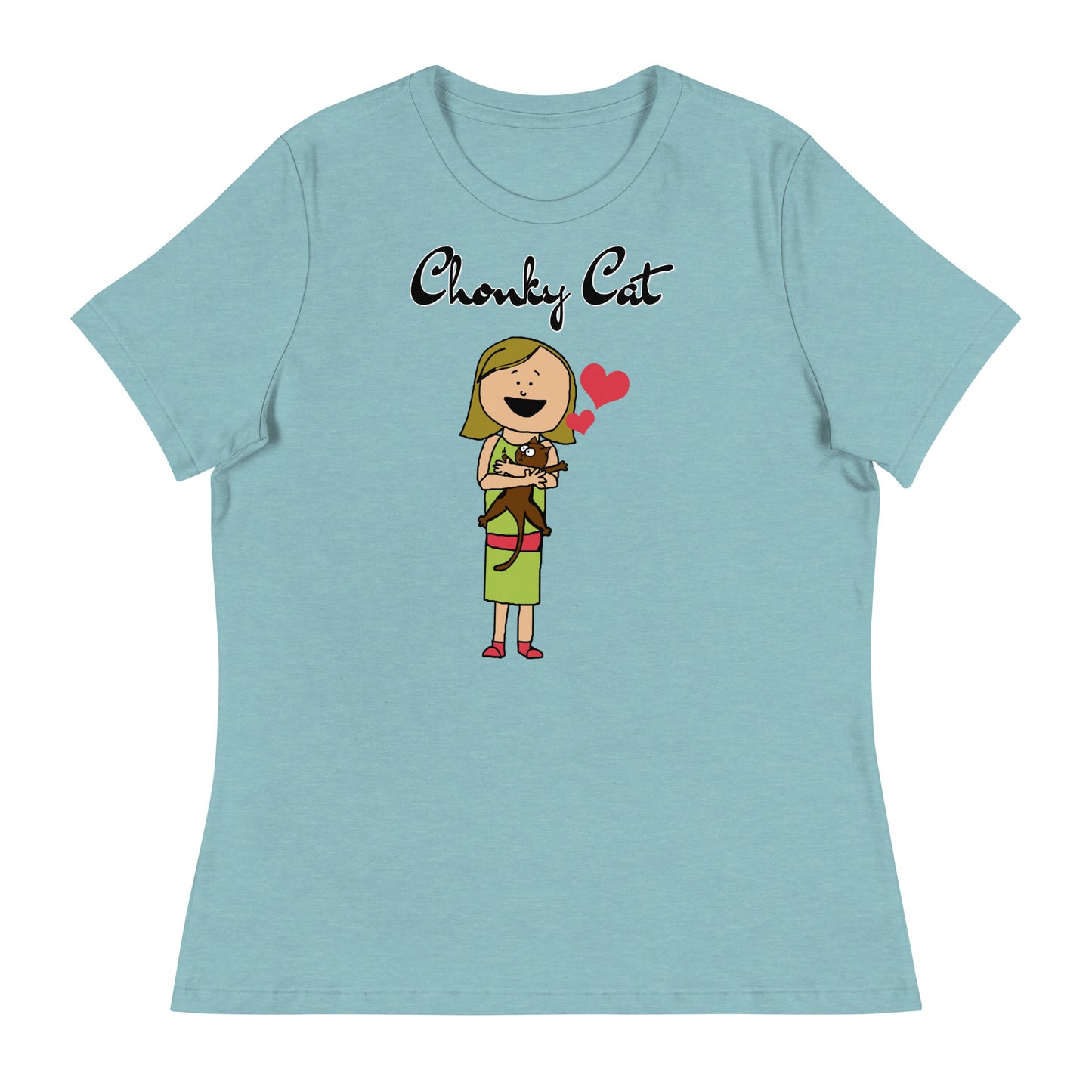 Women's T-Shirt with Girl Holding a Kitten with a text "Chonky Cat" at $25.97 found at Personalizedpetlovergifts