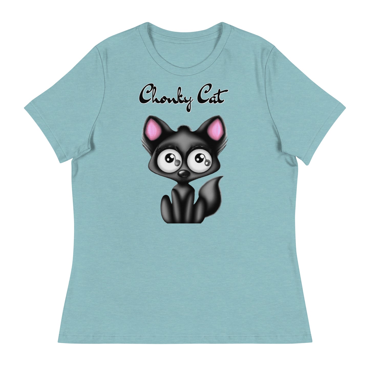 Women's T-Shirt with Funny Black Kitten with a text "Chonky Cat" at $25.97 found at Personalizedpetlovergifts