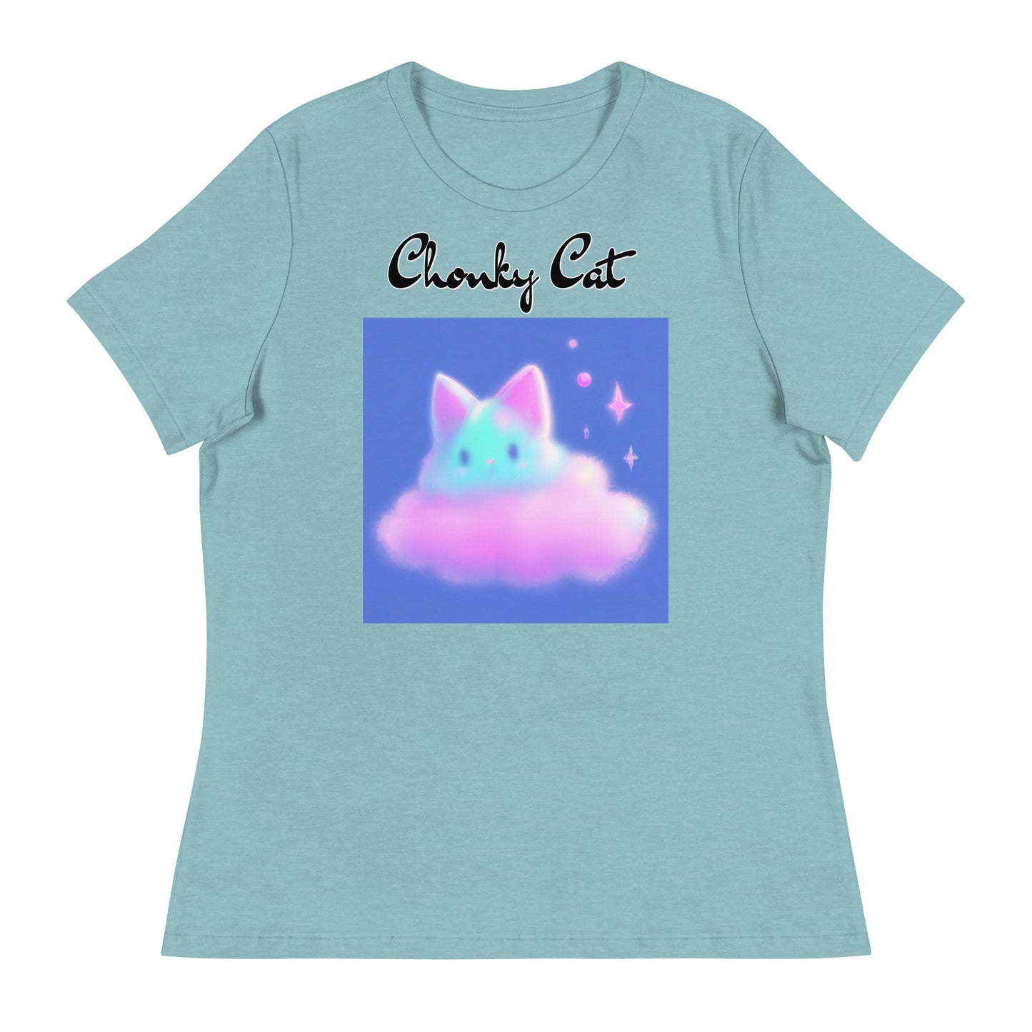 Women's T-Shirt with Fluffy Pink Cloud Kitten with a text "Chonky Cat" at $25.97 found at Personalizedpetlovergifts